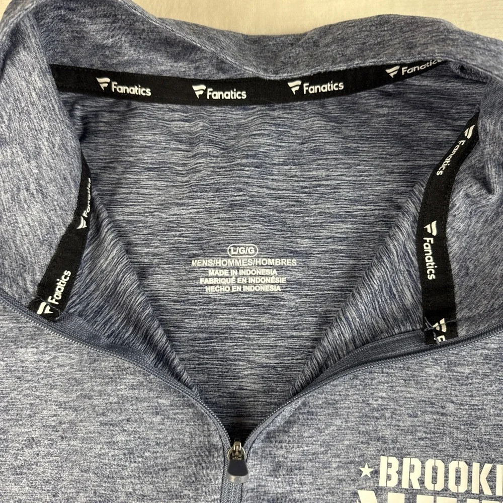 Fanatics Brooklyn Nets 1/4 Zip Pullover Mens L Gray NBA Long Sleeve Athletic Top